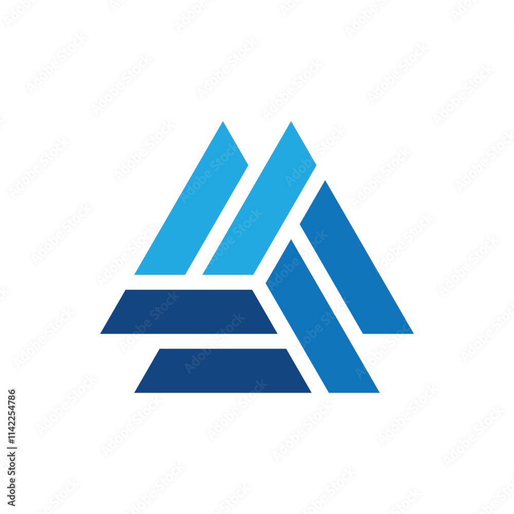 Wall mural a flat logo design of a geometrical triangle shape consists of three segments in different shades of