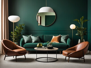 Stylish living room design modern home interior decoration elegant green environment contemporary viewpoint cozy atmosphere