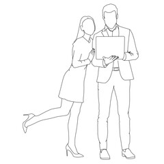 Business Man and Woman Line Art vector design. Business Man outline illustration design.
