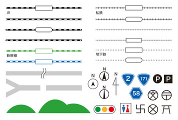 線路地図イラスト素材・道路・道路標識