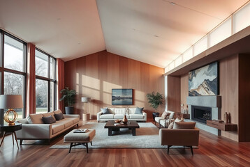 Modern living room design elegant home interior photography bright environment wide angle...