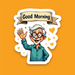 Good morning icon comic style steaker