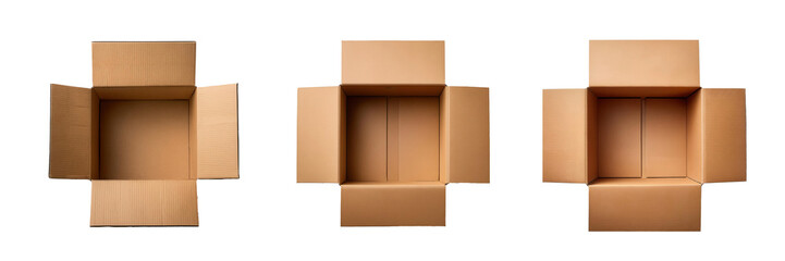 Open box top view. Delivery box on transparent background