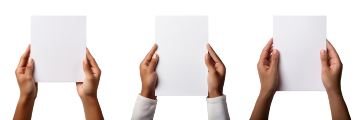 Hand holding blank paper sheet