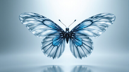 Fototapeta premium A beautiful butterfly showcasing vibrant blue wings with intricate patterns and delicate details.