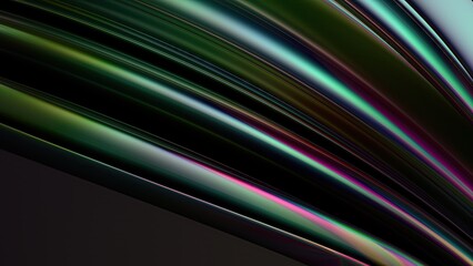 An abstract background featuring elegant and modern 3D rendering of a twisted dark chrome metal plate, conveying a sense of luxury with its curves.