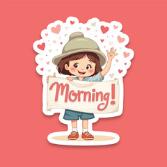 Good morning icon comic style steaker