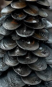 very stylish black tar christmas pine tree, close-up
