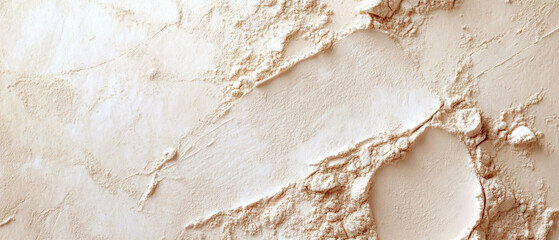 A close-up texture of scattered loose powder in neutral beige tones creating abstract patterns. Generative AI.