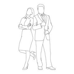 Business Man and Woman Line Art vector design. Business Man outline illustration design.
