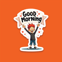 Good morning icon comic style steaker