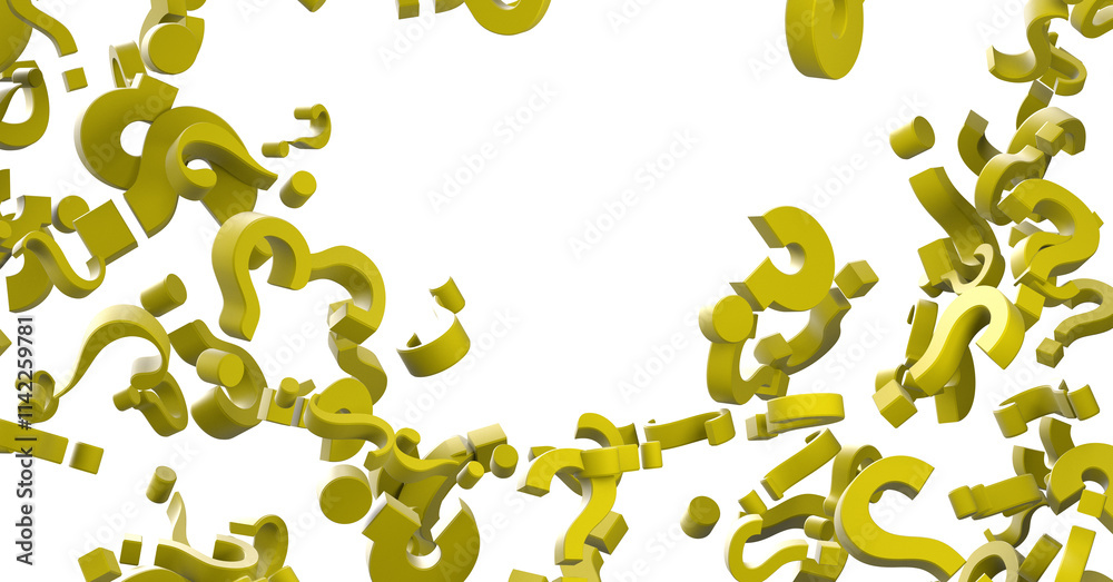 Poster infinite question marks on a plane, original three dimensional illustration.