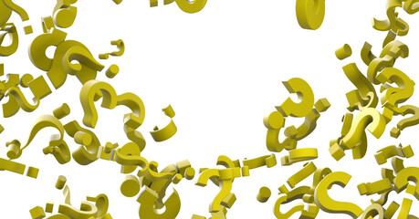 Infinite question marks on a plane, original three dimensional illustration.