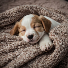 puppy sleeping on a blanket