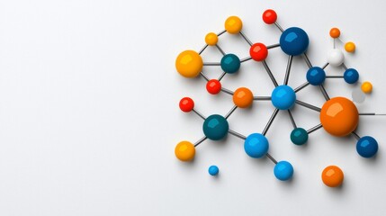 abstract 3d rendering of a colorful molecular network structure. ideal for tech, science, or business presentations. bright, clean design.