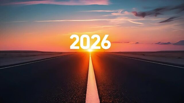 2026 number asphalt empty road with sunrise for new year