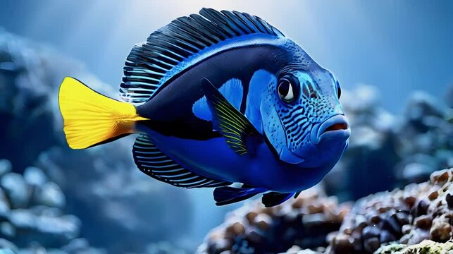 Blue Tang fish in coral reefs.