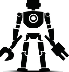 various robot silhouettes on the white background