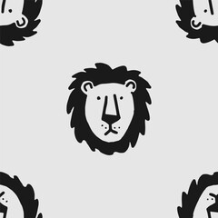 Seamless vector pattern with cute draw fluffy lion, paws. Simple doodle style.	
