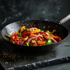 Healthy Asian-Style Vegetable Stir-Fry with Peppers and Onions - Vibrant Wok-Cooked Vegetables: A Fresh and Flavorful Dish
