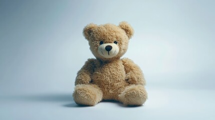 Obraz premium Cute and Adorable Plush Teddy Bear Sitting on a Light Background, Perfect for Child's Room, Gifts, and Soft Toy Collections