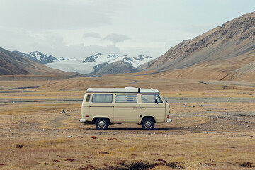 Obraz premium Holiday trip on large family motorhome for holiday in beautiful nature