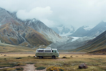 Holiday trip on large family motorhome for holiday in beautiful nature