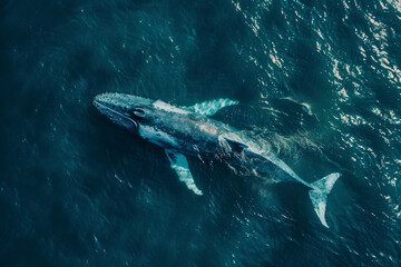 Fototapeta premium Fantastically beautiful majestic huge whale in blue ocean