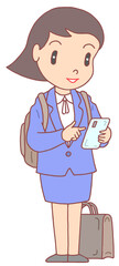 ビジネスウーマンのイラスト - オフィスレディ・女性社員・働く女性・スマホ操作・スカートスーツ