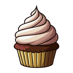 Vector Illustration of a Cupcake with Vanilla and Chocolate Frosting – Sweet Bakery Dessert Clipart