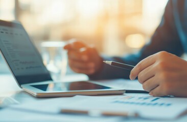 Businessman Analyzing Financial Data and Digital Tools in Office