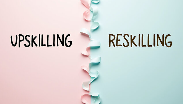 Upskilling and reskilling texts on bubble paper contribute to the performance or personal development of individual concepts and skills._00003_