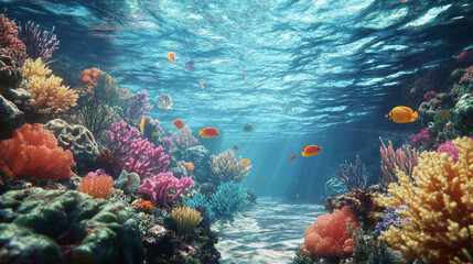 Vibrant Coral Reef with Tropical Fish