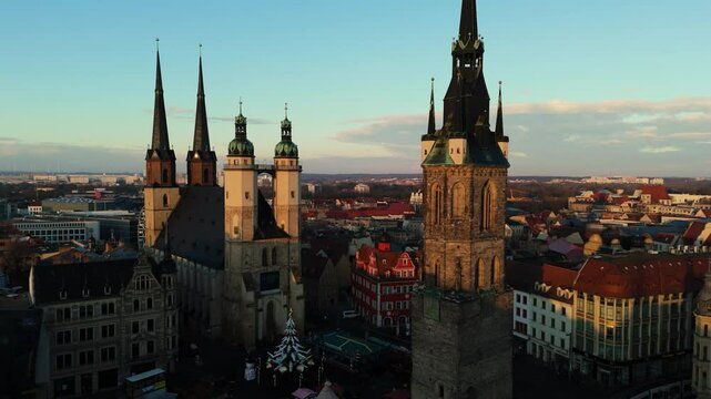Aerial Sunrise Over Halle (Saale), Germany