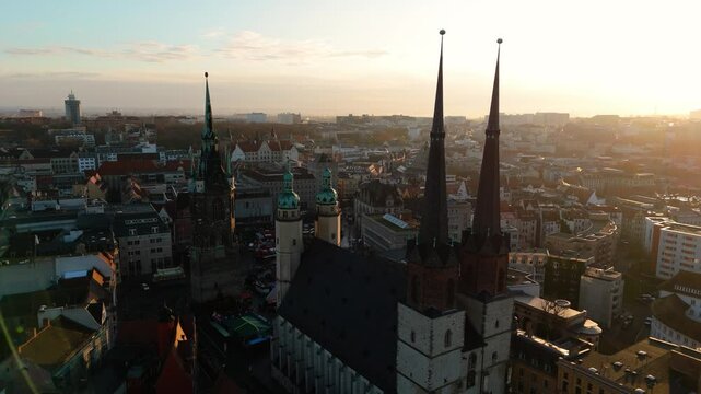 Aerial Sunrise Over Halle (Saale), Germany