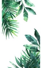 Tropical Lush Green Leaves Watercolor Art