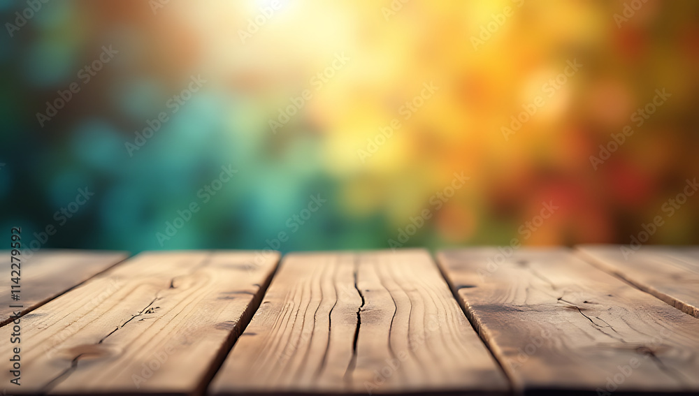 Poster the wooden tabletop is absent in this selective focus image featuring an abstract background with vi