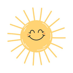 Cute cartoon yellow smiling sun for children's illustration