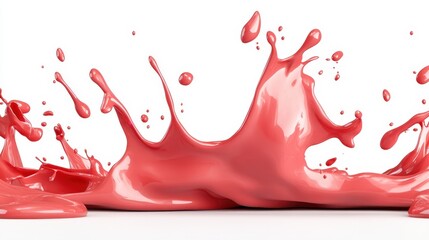 A vivid red liquid is captured mid-splash, creating an energetic and dynamic visual effect against a clean background, showcasing fluid motion and vibrant color.