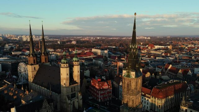 Aerial Sunrise Over Halle (Saale), Germany
