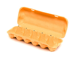 Egg carton for a dozen, empty, isolated on white
