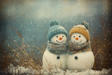 Obraz premium Two Snowmen in Winter Wonderland