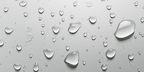Water droplets on a transparent gray background create a visually appealing pattern, showcasing the beauty of drops of water as they glimmer against the sleek surface. Perfect for various designs.