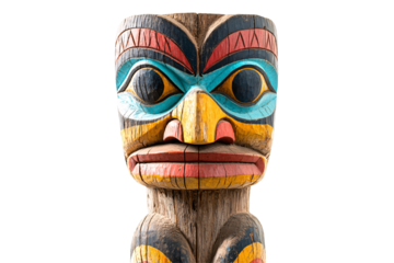 a close up of a totem pole
