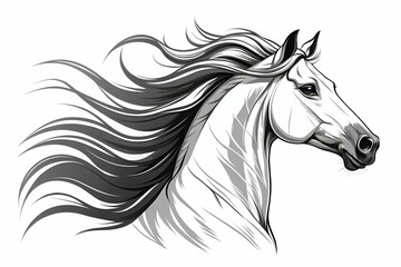 Obraz premium A stylized illustration of a horse's head with flowing mane, showcasing elegance and grace in a monochromatic design.