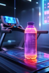 Vibrant hydration challenge modern gym digital art futuristic environment close-up wellness concept