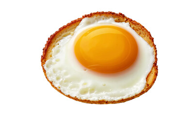 Perfectly Cooked Fried Egg with Golden-Brown Edges and Bright Yellow Yolk on a White Background