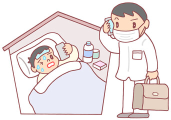 医療のイラスト - 訪問診療・緊急往診・かかりつけ医・自宅療養者