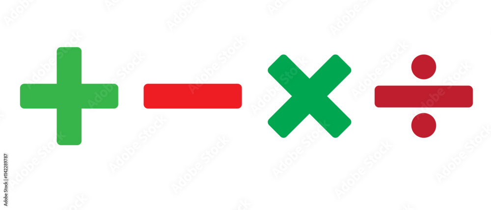 Fototapete plus minus multiply and divide sign isolate on white background. set of mathematical symbols. vector