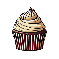 Vector Illustration of Chocolate Cupcake with Vanilla Swirl Frosting – Sweet Bakery Dessert Clipart